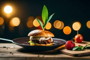 a burger with lettuce and tomato on a plate. AI-Generated photo