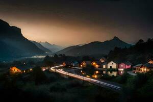 a village in the mountains at night. AI-Generated photo