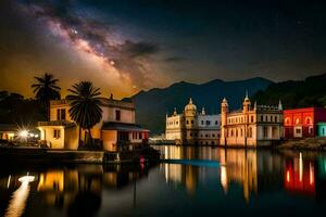 the milky way over the lake palace, udaipur, india. AI-Generated photo