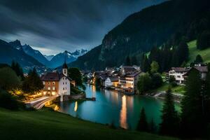 the village of swiss village in the alps. AI-Generated photo