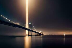 un largo puente con un ligero haz brillante mediante él. generado por ai foto