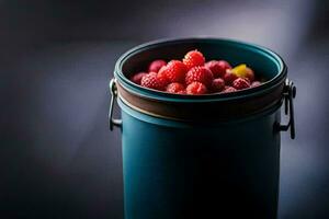raspberries in a blue container. AI-Generated photo