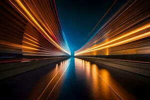 a long exposure photograph of a train passing through a tunnel. AI-Generated photo