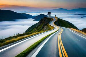 el la carretera a el nubes generado por ai foto