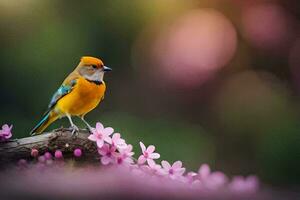 photo wallpaper the bird, flowers, spring, the bird, spring, the bird, spring,. AI-Generated