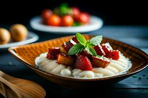 strawberry and rice pudding with a side of fresh strawberries. AI-Generated photo