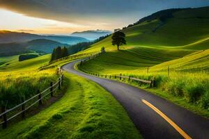 el la carretera a el montañas. generado por ai foto