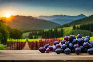 grapes on the table in the vineyard. AI-Generated photo