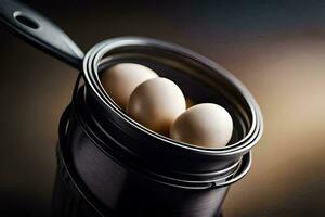 three eggs in a can. AI-Generated photo