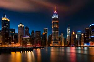 el Manhattan horizonte a noche. generado por ai foto