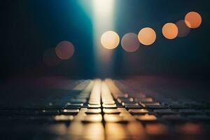 a blurry image of a keyboard and lights. AI-Generated photo