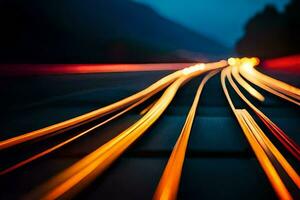 a long exposure photograph of a highway at night. AI-Generated photo