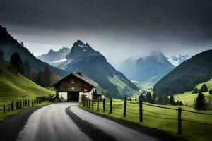 the road to the alps. AI-Generated photo