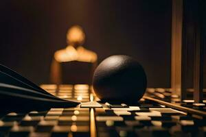 an egg on a chess board with a light behind it. AI-Generated photo