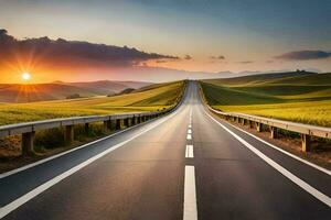 un largo la carretera con el Dom ajuste detrás él. generado por ai foto