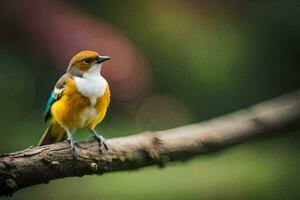 un pequeño pájaro es sentado en un rama. generado por ai foto