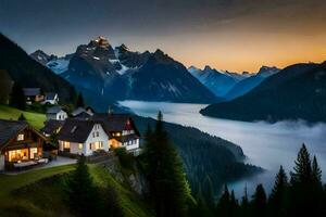 el casa en el montañas. generado por ai foto