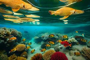 a coral reef with many fish and coral. AI-Generated photo