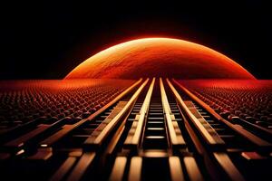 the red planet, with a train track in the background. AI-Generated photo