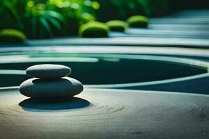 zen garden in the garden of the world. AI-Generated photo