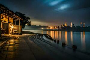 un largo exposición fotografía de un río a noche. generado por ai foto