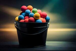 vistoso caramelo pelotas en un balde. generado por ai foto