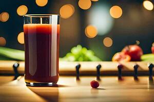 a glass of juice with a knife and a bowl of vegetables. AI-Generated photo