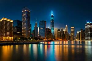 the chicago skyline at night. AI-Generated photo