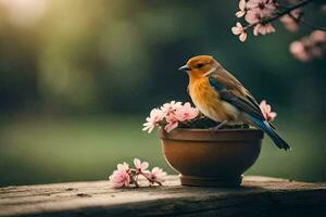 foto fondo de pantalla pájaro, el flor, primavera, el pájaro, el flor, el pájaro, el. generado por ai