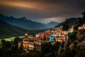 the village of italian town on the side of a mountain. AI-Generated photo