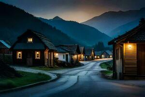 photo wallpaper the sky, mountains, night, the village, the road, the village, the. AI-Generated