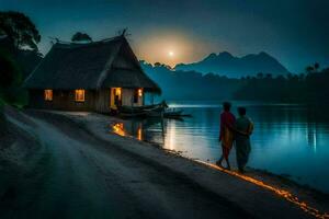 the moonlight on the water. AI-Generated photo