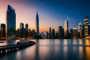 the city skyline at dusk in shanghai. AI-Generated photo