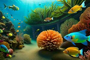 underwater scene with colorful fish and coral. AI-Generated photo