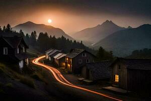 a long exposure photograph of a road in the mountains. AI-Generated photo