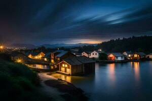 photo wallpaper the sky, night, the sea, the water, the houses, the houses,. AI-Generated