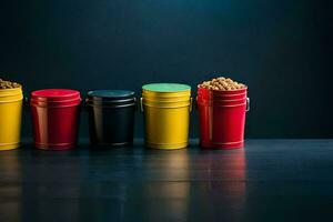 four colorful containers with nuts in them. AI-Generated photo