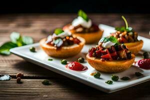 small appetizers on a white plate. AI-Generated photo