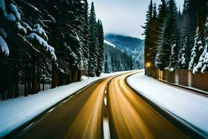 a snowy road in the mountains. AI-Generated photo