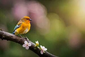 photo wallpaper bird, the sun, spring, tree, flower, bird, bird, bird,. AI-Generated