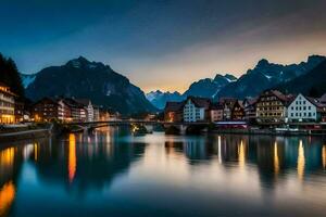 the town of hallstatt at dusk. AI-Generated photo