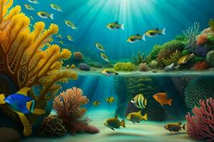 underwater scene with coral reef and fish. AI-Generated photo