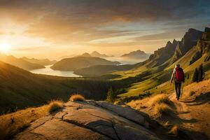 the sun rises over the mountains. AI-Generated photo