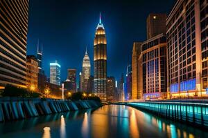 wall art - photograph - chicago skyline at night by james kennedy. AI-Generated photo