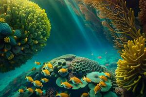 el Oceano es lleno de vistoso corales y pez. generado por ai foto