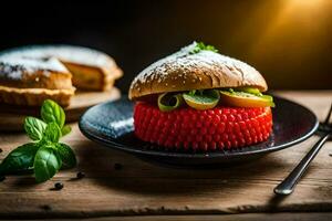 a hamburger with a tomato on top. AI-Generated photo