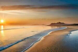 el Dom es ajuste terminado un playa con ondas. generado por ai foto