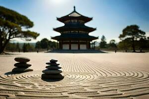 the zen garden at the chinese temple in san francisco. AI-Generated photo