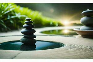 zen jardín con piedras y agua. generado por ai foto