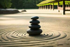 a stack of rocks in the sand. AI-Generated photo